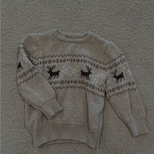 Lands' End Toddler Cream Knit Holiday Reindeer Sweater